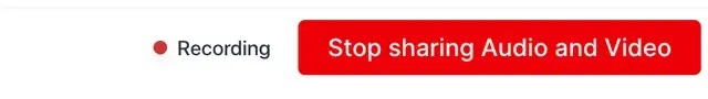 The red Stop sharing Audio and Video button at the top right of a Session